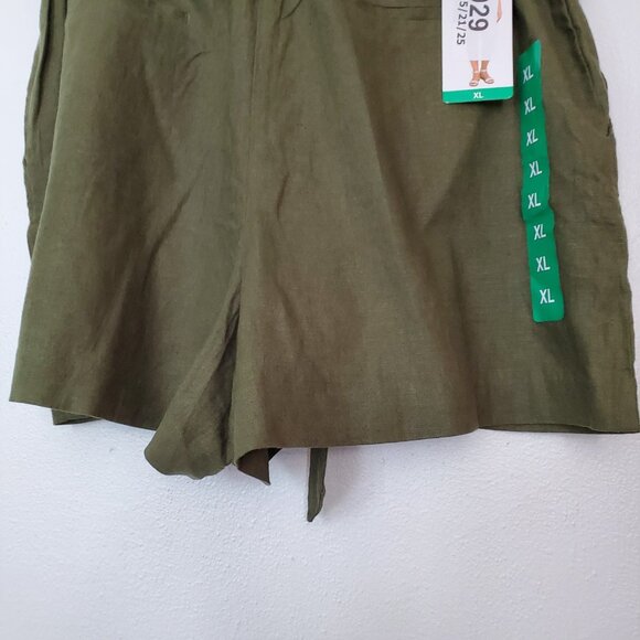 Dalia Women's Size XL Olive Linen Blend Elastic Back Waist Shorts Front Pockets - Picture 11 of 11
